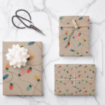Retro Vintage Christmas String Lights On Kraft Wrapping Paper Sheets<br><div class="desc">Retro vintage string lights on kraft look background.  Different sized patterns for all the options.</div>