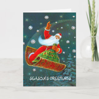 Retro Vintage Christmas time, Santa's magic carpet Holiday Card