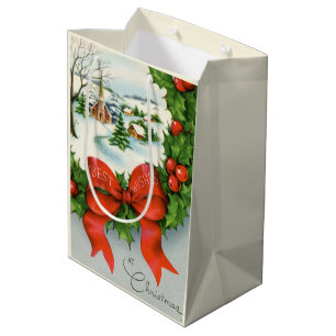 retro vintage Christmas town Holiday Medium Gift Bag