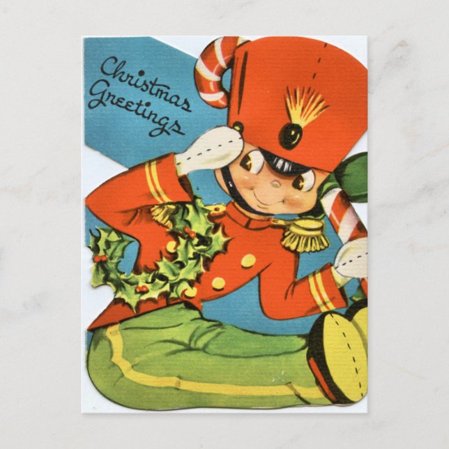 retro vintage Christmas toy soldier  Holiday Postcard (Front)
