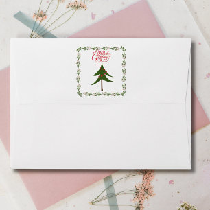 Retro Vintage Christmas Tree and Wreath Minimalist Envelope