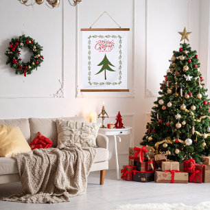 Retro Vintage Christmas Tree and Wreath Minimalist Hanging Tapestry