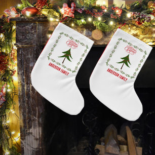 Retro Vintage Christmas Tree and Wreath Minimalist Small Christmas Stocking