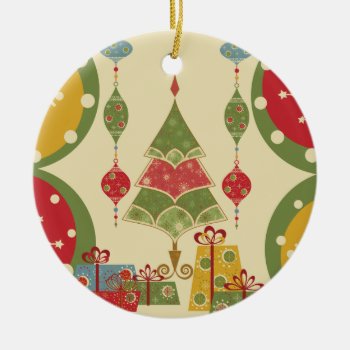 Retro Vintage Christmas Tree Design Ceramic Ornament by UniqueChristmasGifts at Zazzle