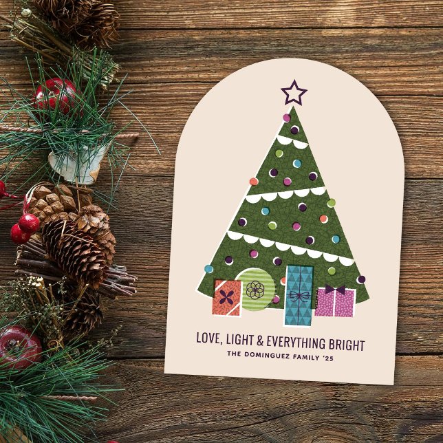 Retro Vintage Christmas Tree Presents Holiday Card (Creator Uploaded)