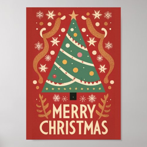 Retro vintage Christmas tree traditional design Poster