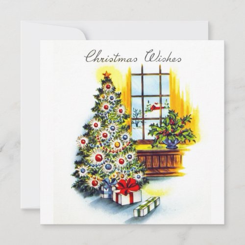 Retro Vintage Christmas Tree Wishes Holiday Card