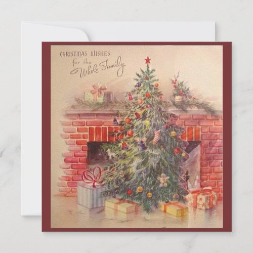 Retro Vintage Christmas Tree Wishes Holiday Card