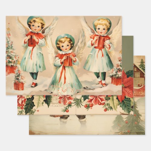 Retro Vintage Christmas Trio Style A Wrapping Paper Sheets