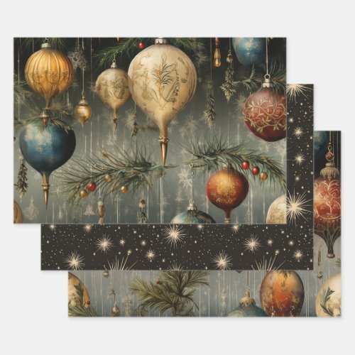 Retro Vintage Christmas Trio Style B Wrapping Paper Sheets