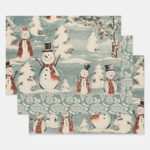 Retro Vintage Christmas Trio Style F Wrapping Paper Sheets