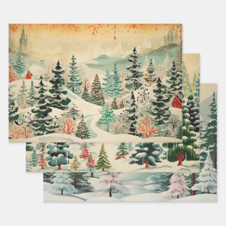 Retro Vintage Christmas Trio Style J Wrapping Paper Sheets