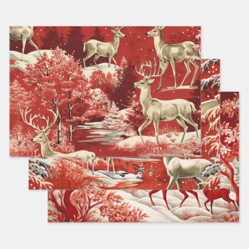Retro Vintage Christmas Trio Style M Wrapping Paper Sheets
