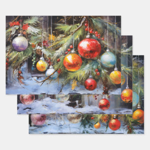 Retro Vintage Christmas Trio Style P Wrapping Paper Sheets