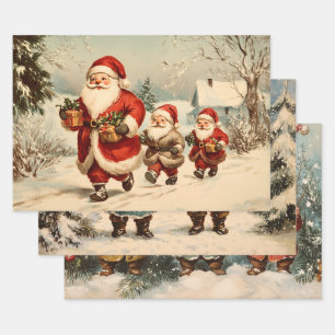Retro Vintage Christmas Trio Style V Wrapping Paper Sheets