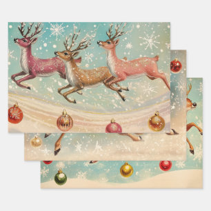 Retro Vintage Christmas Trio Style W Wrapping Pape Paper Sheets
