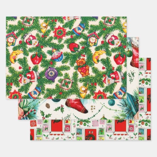 Retro Vintage Christmas Trio Style Z Wrapping Paper Sheets