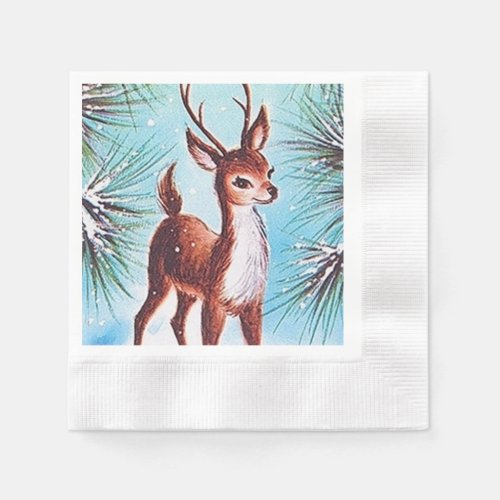 retro vintage Christmas Winter deer Napkins