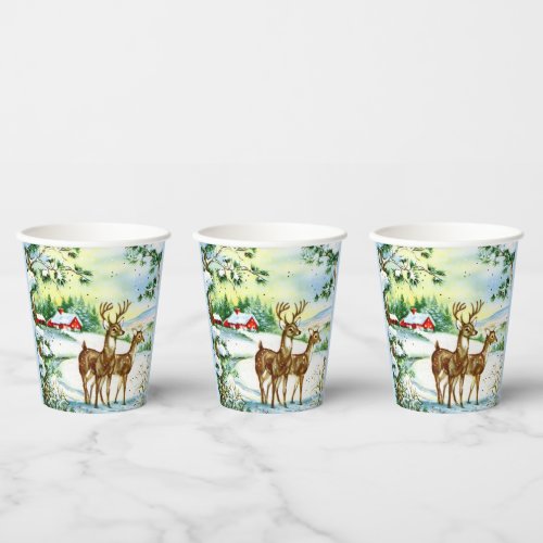 retro vintage Christmas Winter deer party Paper Cups