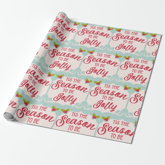 Retro Vintage Christmas Wrapping Paper (Unrolled)