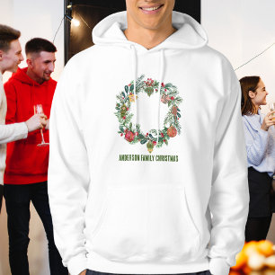 Retro Vintage Christmas Wreath Family Name Custom  Hoodie