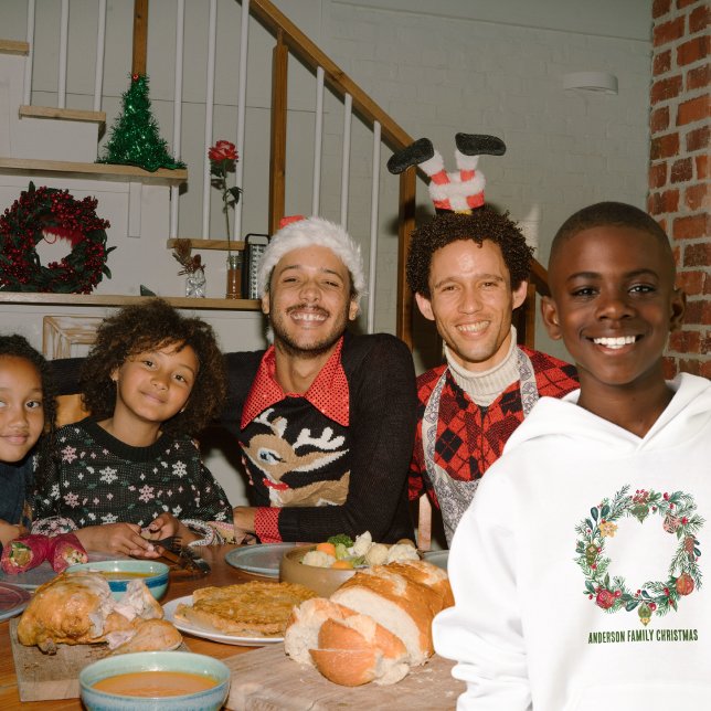 Retro Vintage Christmas Wreath Family Name Custom  Hoodie (Creator Uploaded)