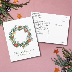 Retro Vintage Christmas Wreath & Ornaments Funny Postcard