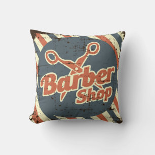 Retro Vintage Classic Blue Barber Shop Throw Pillow