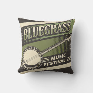 Retro Vintage Classic Blue Grass Music Throw Pillow