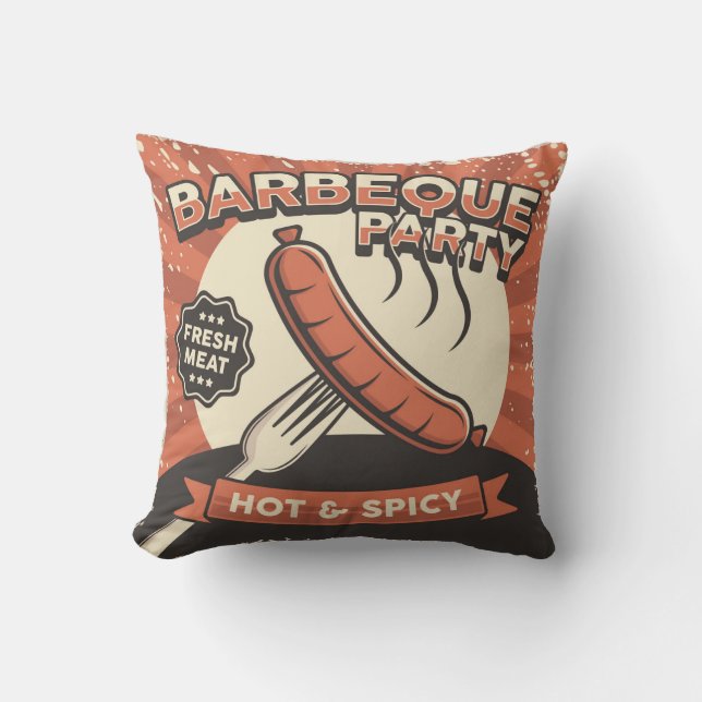 Retro Vintage Classic Grunge Barbeque party Throw Pillow (Front)