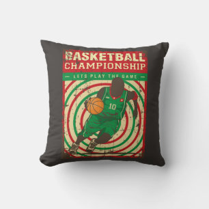 Retro Vintage Classic Grunge Green Basketballer Throw Pillow