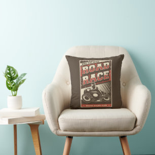 Retro Vintage Classic Grunge Motorcycle Road Race Throw Pillow