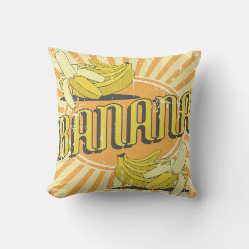 Retro Vintage Classic Grunge Sunny Bananas Throw Pillow