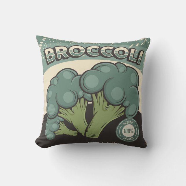 Retro Vintage Classic Grunge Vegetable broccoli Throw Pillow (Front)