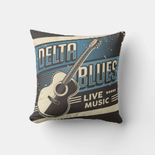 Retro Vintage Classic Music Delta Blues Throw Pillow
