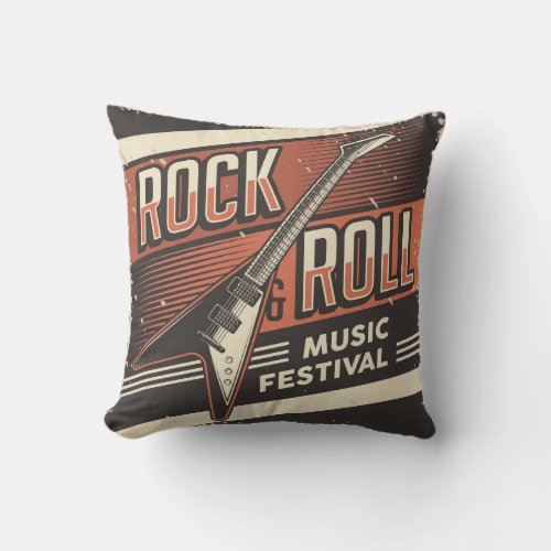 Retro Vintage Classic Music Rock n Roll Throw Pillow