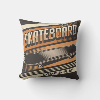 Retro Vintage Classic skateboard come play Throw Pillow