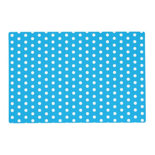 Retro Vintage Classic White Polka Dots on Sky Blue Placemat
