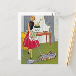 retro vintage cleaning lady postcard