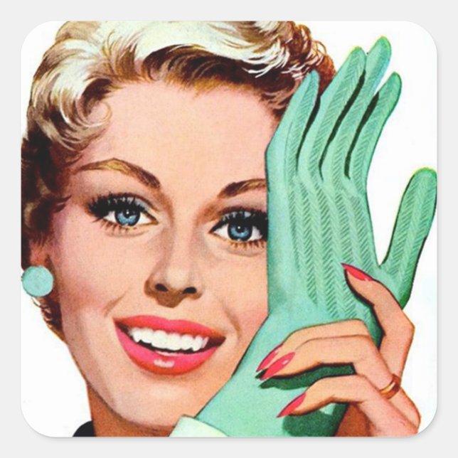 retro vintage cleaning lady square sticker (Front)