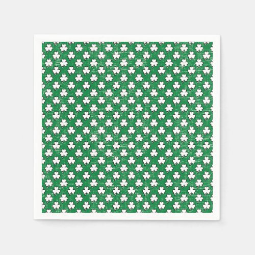 Retro Vintage Clover Pattern Grungy Green Party Napkins
