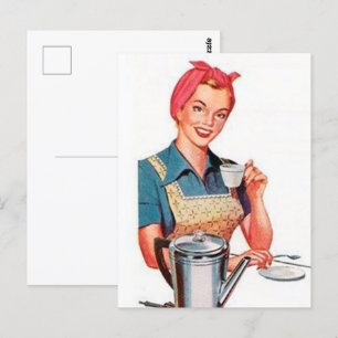 retro vintage coffee lady postcard