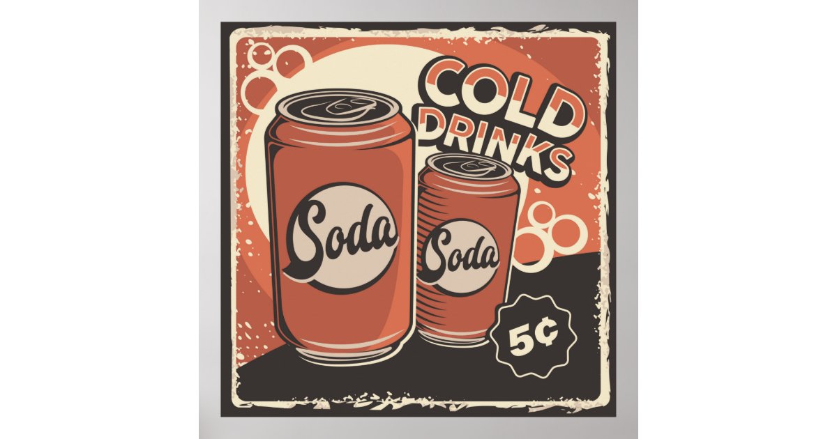Cold Retro retro vintage cold drinks business poster | Zazzle