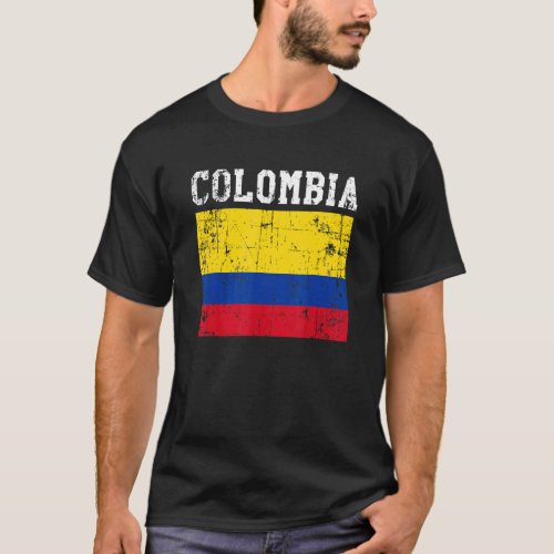 Retro Vintage Colombia Flag Columbian Roots T_Shirt