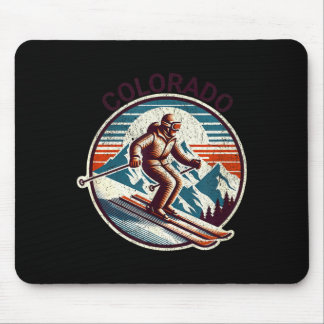Retro vintage colorado ski resort winter skiing mouse pad