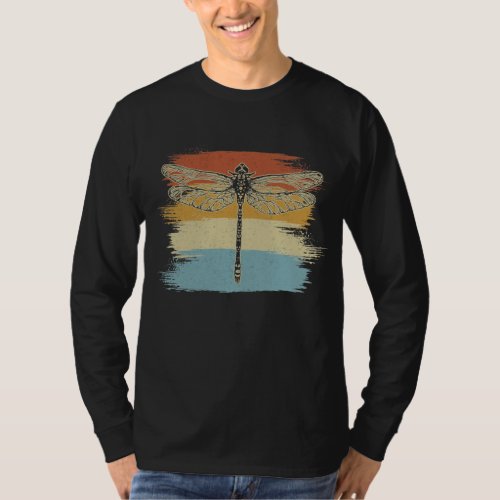 Retro Vintage Colored Dragonfly Drawing T_Shirt