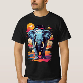 Retro Vintage Colorful Elephant Sunset T-Shirt
