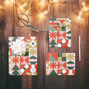 Retro Vintage Colorful Scandinavian Christmas Wrapping Paper Sheets