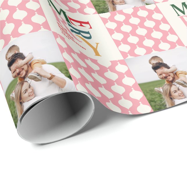 Retro vintage colorful typography Christmas photo Wrapping Paper (Roll Corner)