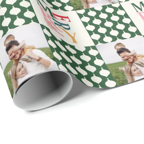 Retro vintage colorful typography Christmas photo Wrapping Paper